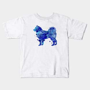Alaskan Malamute Dog Watercolor Painting - Blue Kids T-Shirt